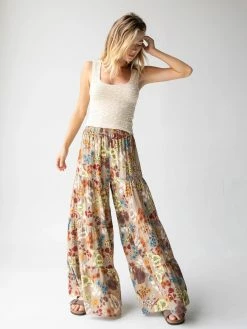 Natural Life Patti Palazzo Pant - Tan Cream Floral