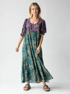 Natural Life Collette Tiered Maxi Dress - Navy Turquoise Floral