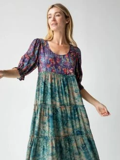 Natural Life Collette Tiered Maxi Dress - Navy Turquoise Floral -Natural Life Shop 484A8816