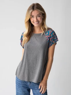 Natural Life Daphne Mixed Print Top - Teal Turquoise