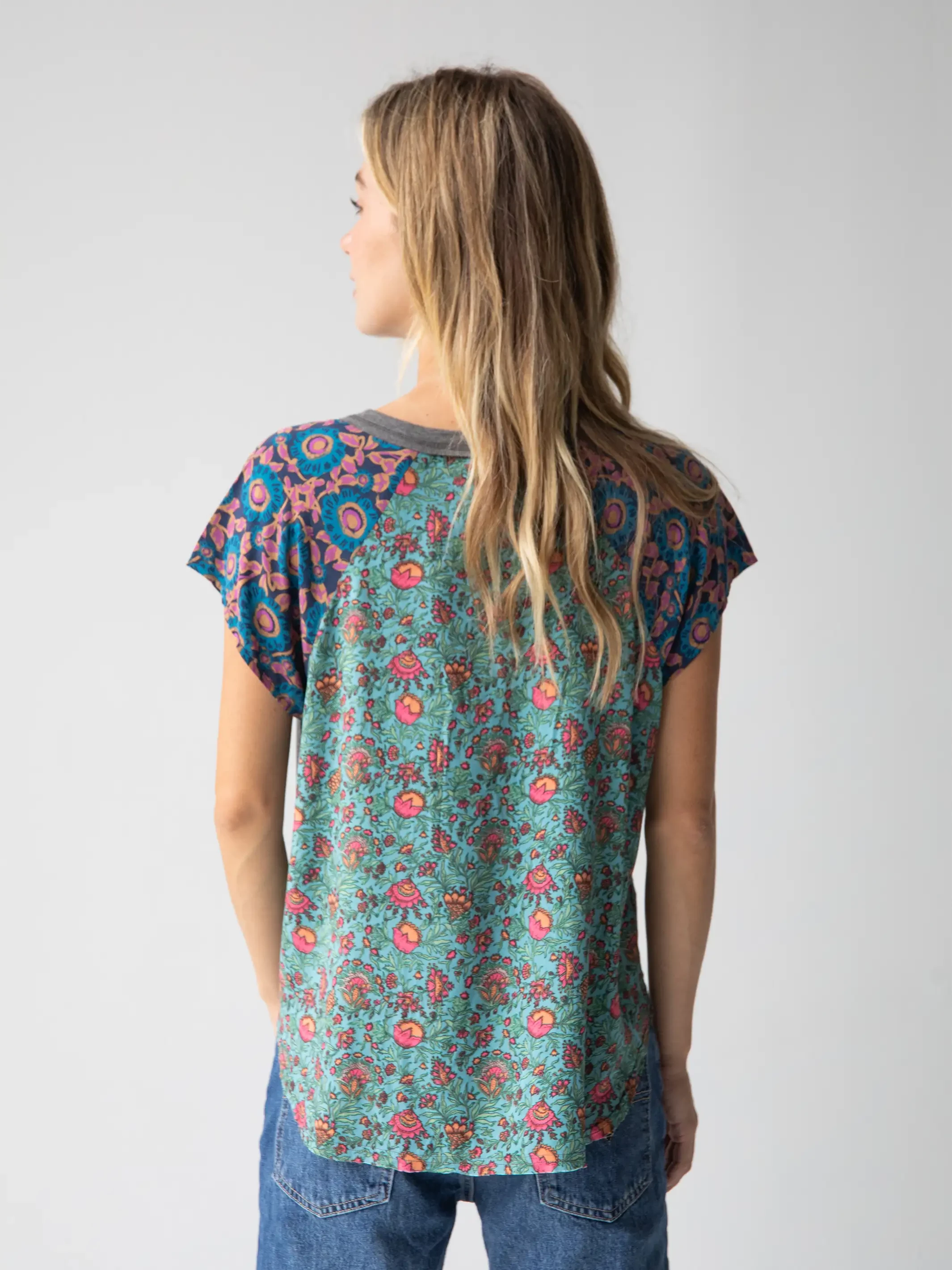 Natural Life Daphne Mixed Print Top - Teal Turquoise 4 Natural Life Daphne Mixed Print Top - Teal Turquoise - Image 2