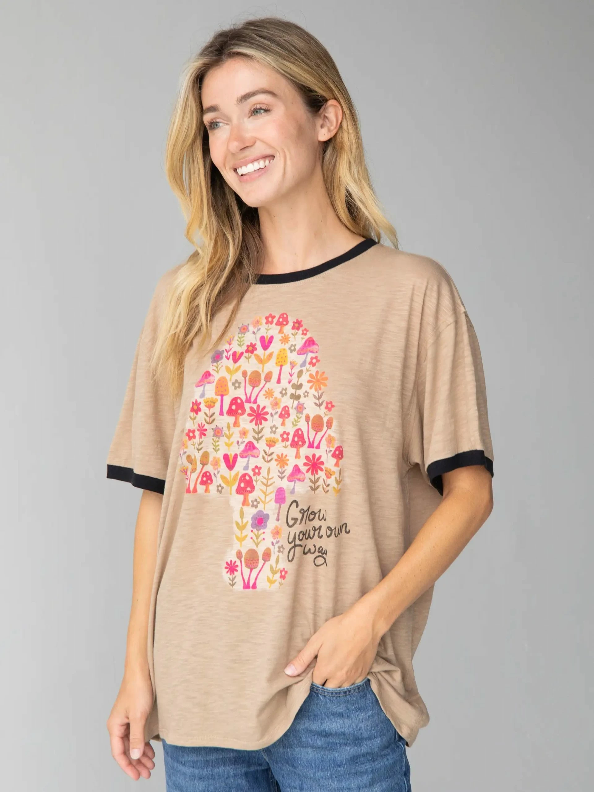 Natural Life Ringer Oversized Tee Shirt - Grow Your Own Way 4 Natural Life Ringer Oversized Tee Shirt - Grow Your Own Way - Image 2
