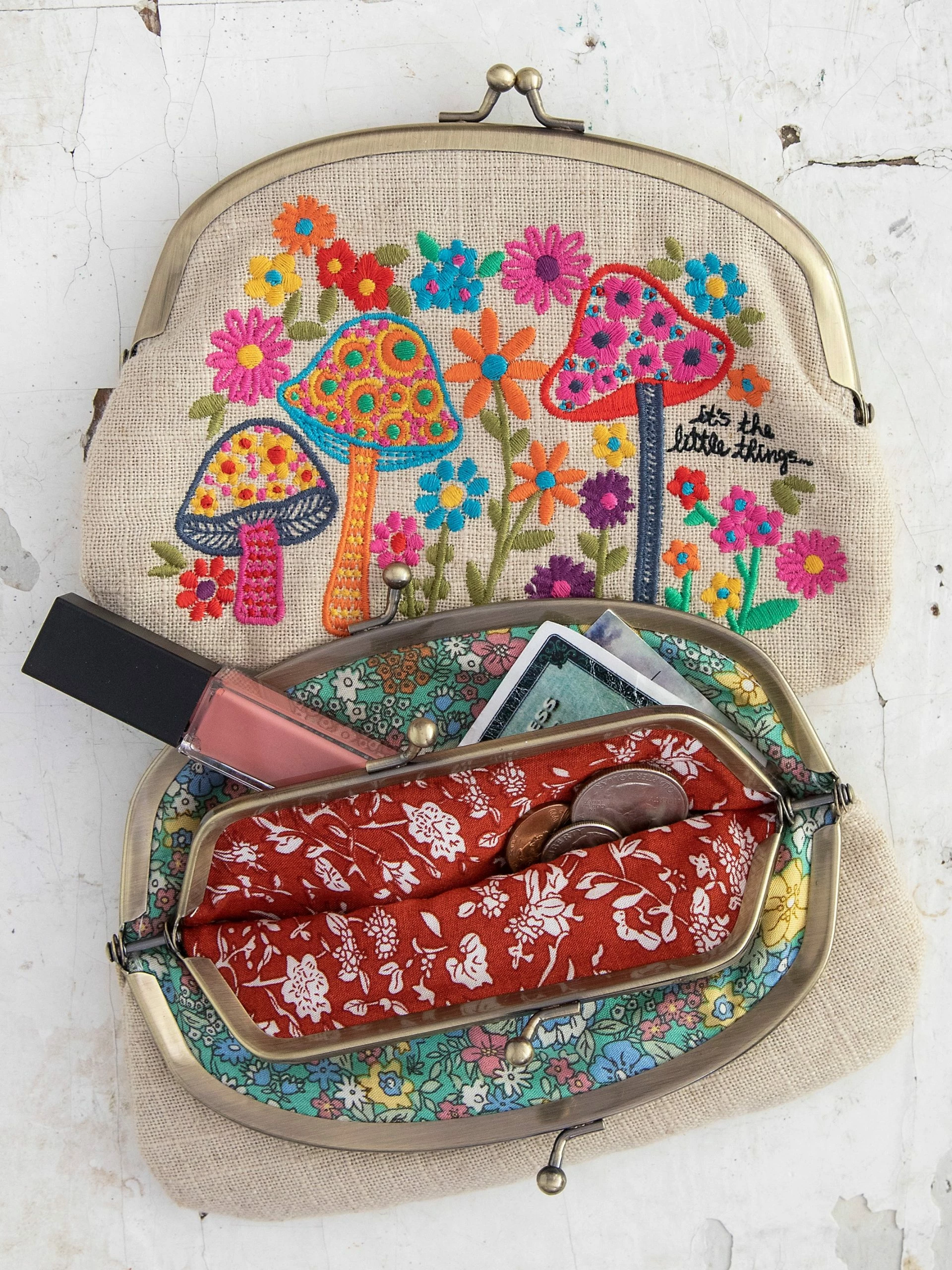 Natural Life Embroidered Coin Purse - Cream Mushroom 3 Natural Life Embroidered Coin Purse - Cream Mushroom