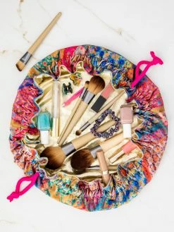 Natural Life Drawstring Velvet Cosmetic Pouch - Folk Flower