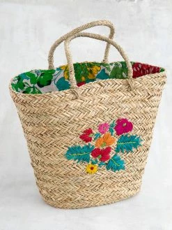 Natural Life Embroidered Straw Tote