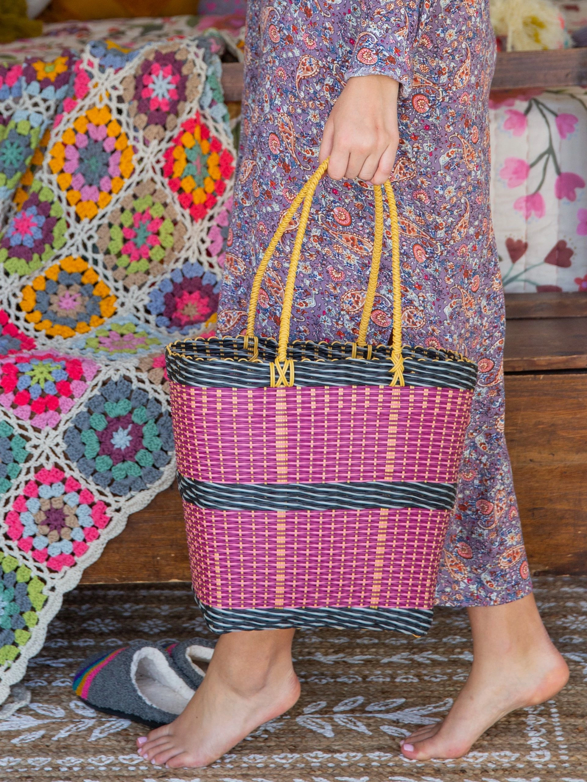 Natural Life Katya Woven Market Tote - Lemon Multicolor 3 Natural Life Katya Woven Market Tote - Lemon Multicolor