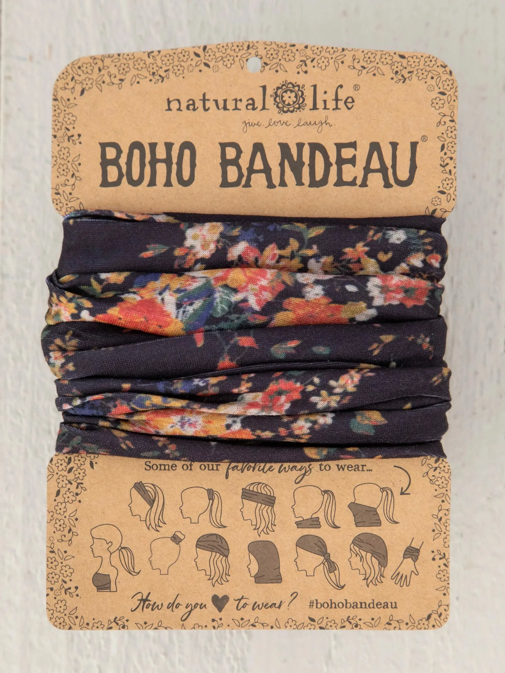 Natural Life Full Boho Bandeau® Headband - Black Red Bouquets 3 Natural Life Full Boho Bandeau® Headband - Black Red Bouquets