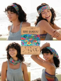 Natural Life Full Boho Bandeau® Headband - Teal Folk Flower