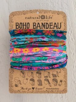 Natural Life Full Boho Bandeau® Headband - Blue Pink Border -Natural Life Shop BBW312