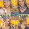 Natural Life Full Boho Bandeau® Headband - Blue Pink Border -Natural Life Shop BBW312 quad