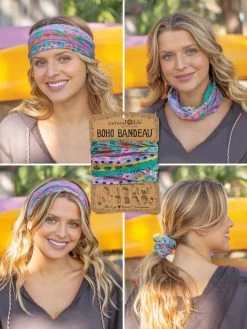 Natural Life Full Boho Bandeau® Headband - Blue Pink Border