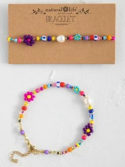 Natural Life Boho Beaded Daisy & Pearl Bracelet