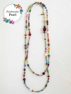 Natural Life Boho Glass & Pearl Beaded Necklace - Multicolor