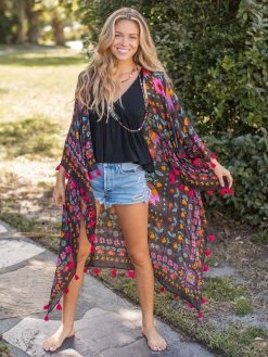 Natural Life Nandita Vintage Kimono - Charcoal Border Print
