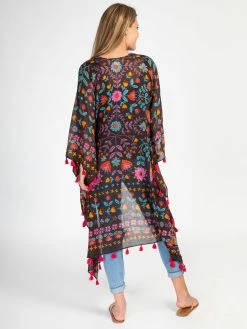 Natural Life Nandita Vintage Kimono - Charcoal Border Print -Natural Life Shop Border Print Kimono Charcoal Border Print A3