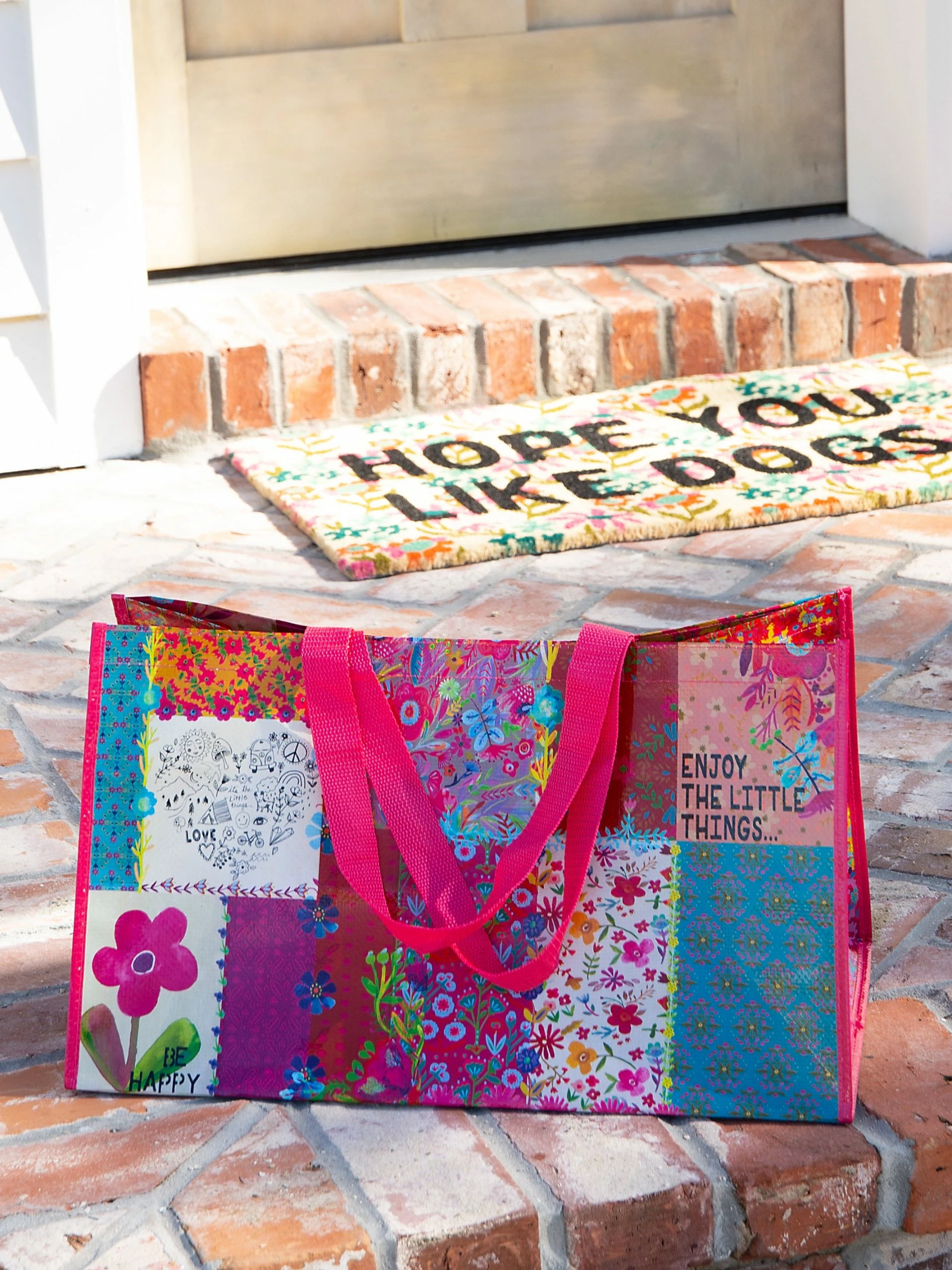 Natural Life Carry All Tote Bag - Patchwork Be Happy 5 Natural Life Carry All Tote Bag - Patchwork Be Happy - Image 3