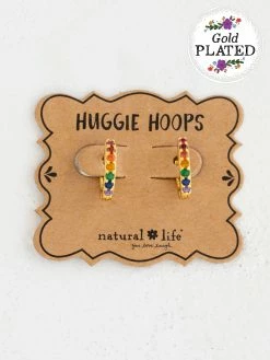 Natural Life Huggie Hoop Earrings - Rainbow -Natural Life Shop Huggie Hoops 20Magenta A2