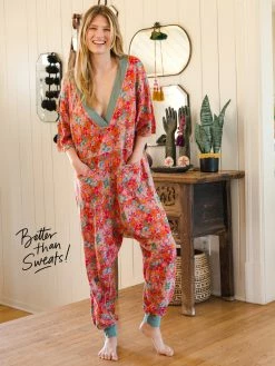 Natural Life Charlie V-Neck Jumpsuit - Bright Pink Floral