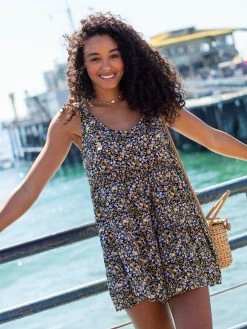 Natural Life Rosie Sleeveless Romper - Black Yellow Floral -Natural Life Shop JUMP312 A1