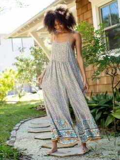 Natural Life Zoe Wide-Leg Jumpsuit - Cream Floral Border
