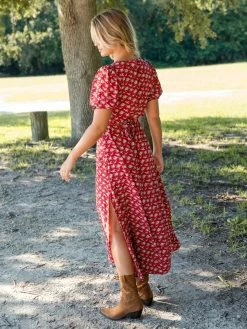 Natural Life Sophia Wrap Midi Dress - Red Ditsy Floral 9 Natural Life Sophia Wrap Midi Dress - Red Ditsy Floral -Natural Life Shop LDRS1567 BACK