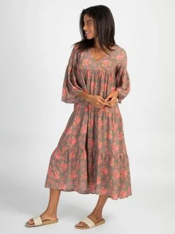 Natural Life Charlotte Midi Dress - Coral Floral -Natural Life Shop LHDRS1103
