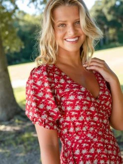 Natural Life Sophia Wrap Midi Dress - Red Ditsy Floral 8 Natural Life Sophia Wrap Midi Dress - Red Ditsy Floral -Natural Life Shop LHDRS1567 ALT