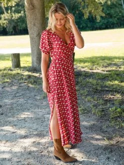Natural Life Sophia Wrap Midi Dress - Red Ditsy Floral