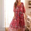 Natural Life Auguste Boho Maxi Dress - Red Pink Border -Natural Life Shop LHDRS1751