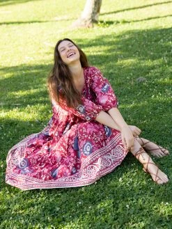 Natural Life Auguste Boho Maxi Dress - Red Pink Border 11 Natural Life Auguste Boho Maxi Dress - Red Pink Border -Natural Life Shop LHDRS1751 4