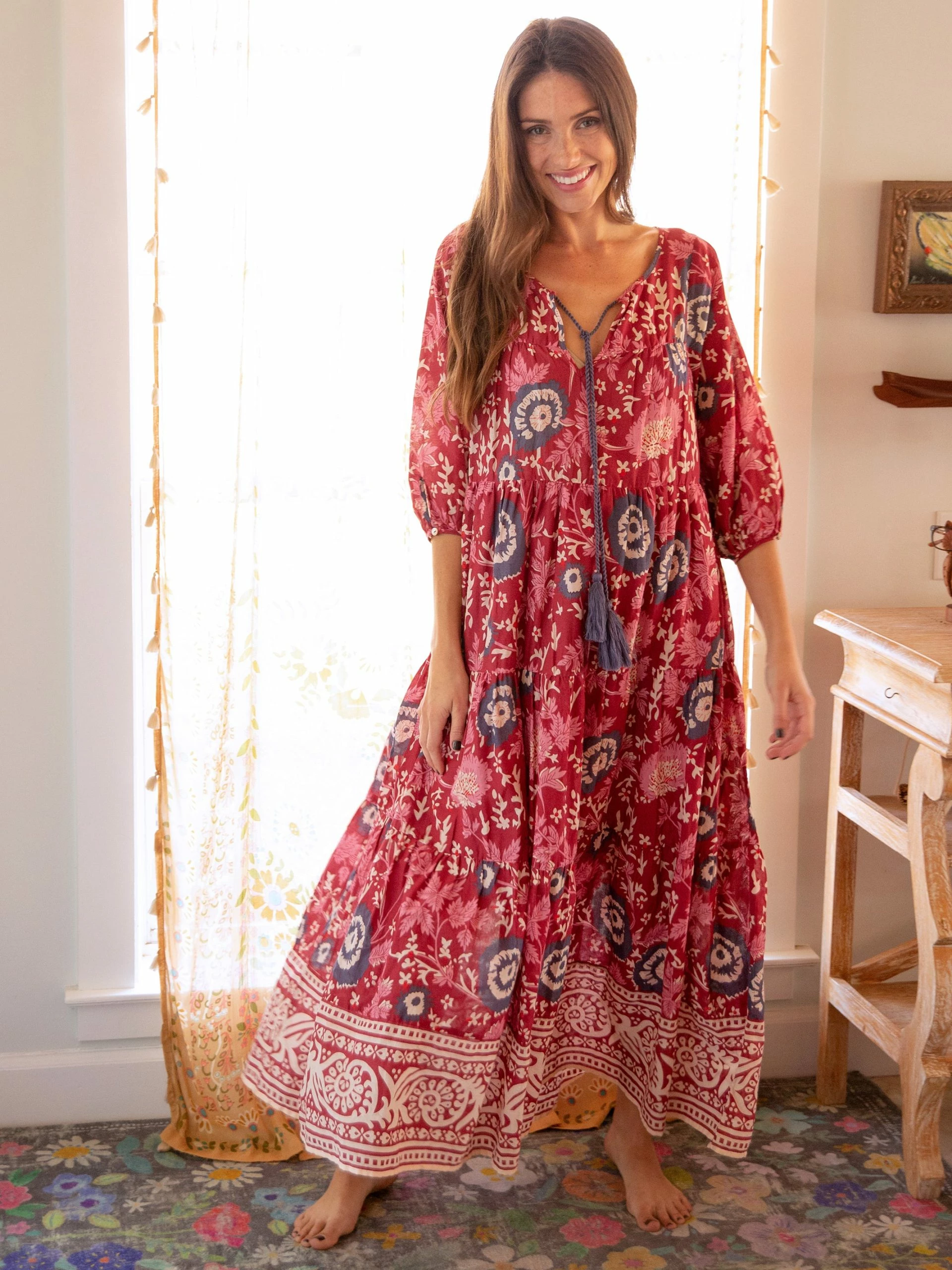 Natural Life Auguste Boho Maxi Dress - Red Pink Border 3 Natural Life Auguste Boho Maxi Dress - Red Pink Border