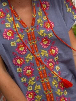 Natural Life Embroidered Tassel Dress - Seafoam -Natural Life Shop LHDRS1868 1