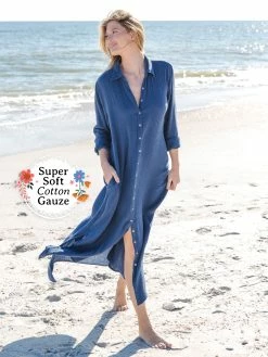 Natural Life Drew Gauze Shirt Dress - Blue