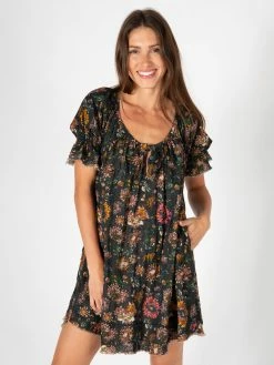 Natural Life Sienna Cotton Gauze Mini Dress - Washed Black Floral -Natural Life Shop LHDRS1940 4
