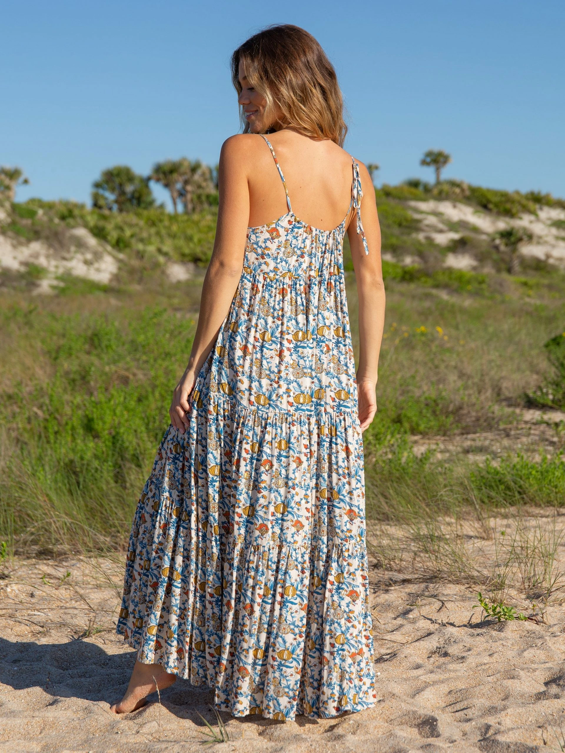 Natural Life Madi Long Slip Dress - Cream Tan Peony 5 Natural Life Madi Long Slip Dress - Cream Tan Peony - Image 3