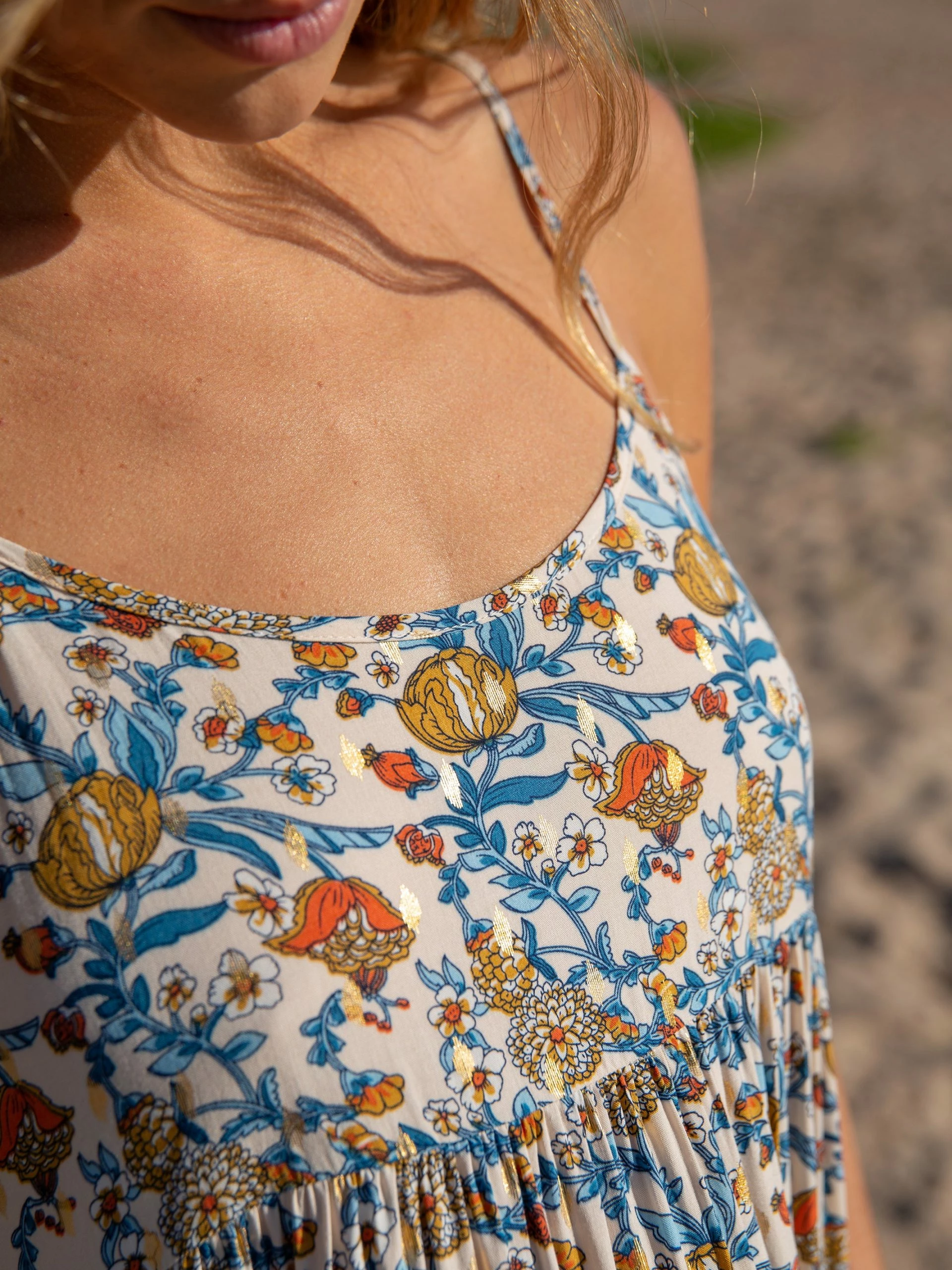 Natural Life Madi Long Slip Dress - Cream Tan Peony 6 Natural Life Madi Long Slip Dress - Cream Tan Peony - Image 4