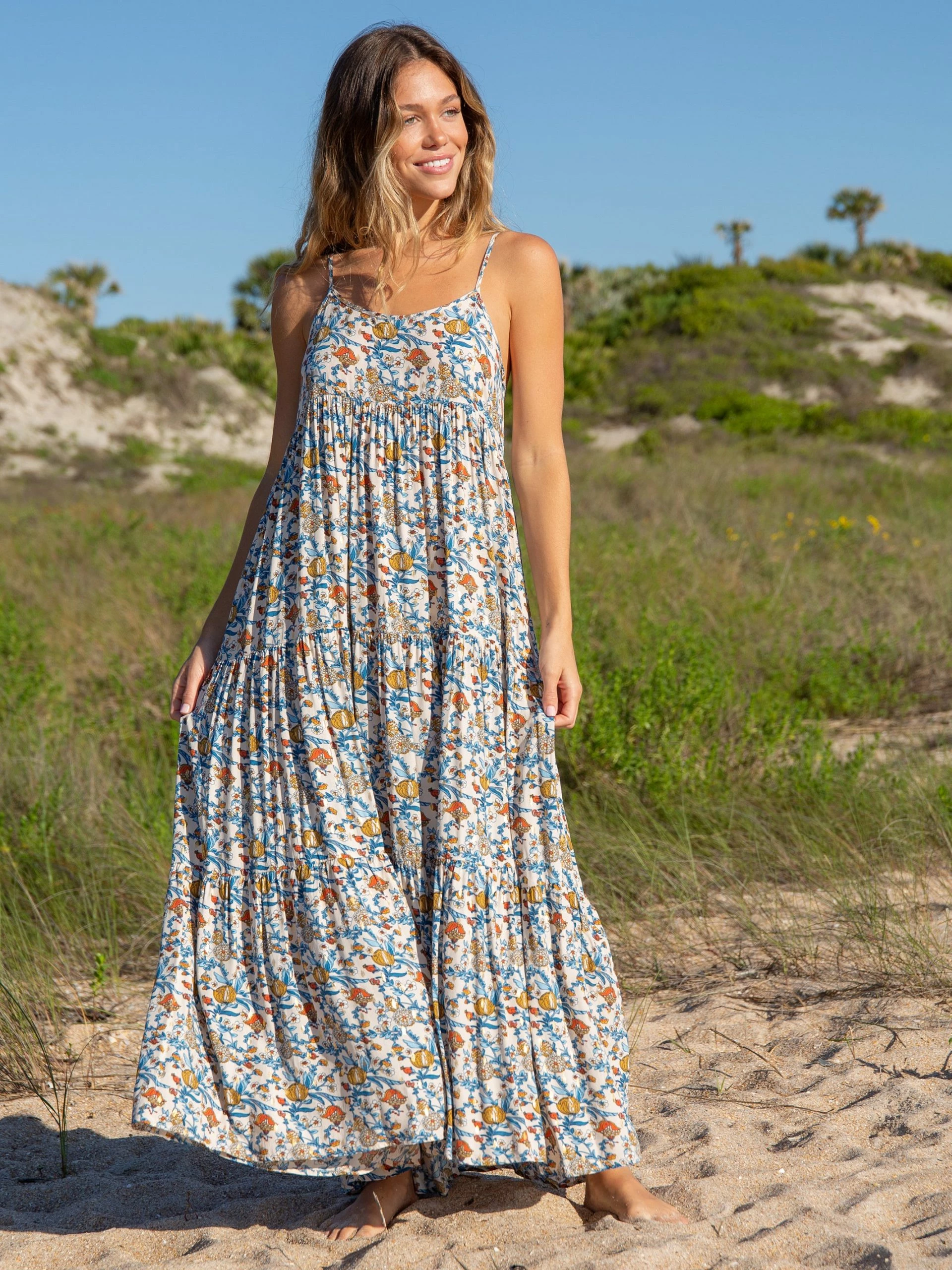 Natural Life Madi Long Slip Dress - Cream Tan Peony 3 Natural Life Madi Long Slip Dress - Cream Tan Peony