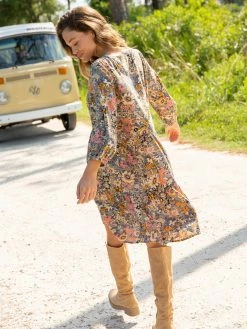 Natural Life Anita Tunic Dress - Tan Orange Floral -Natural Life Shop LHDRS2138 2
