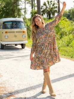 Natural Life Anita Tunic Dress - Tan Orange Floral