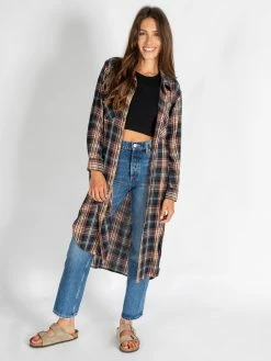 Natural Life Cooper Flannel Shirt Dress - Navy Rust Plaid -Natural Life Shop LHDRS2148 1