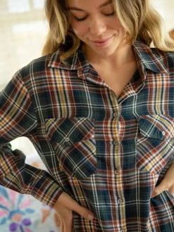 Natural Life Cooper Flannel Shirt Dress - Navy Rust Plaid -Natural Life Shop LHDRS2148 3