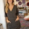 Natural Life Charlie V-Neck Dress - Charcoal