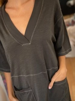 Natural Life Charlie V-Neck Dress - Charcoal -Natural Life Shop LHDRS2193 2