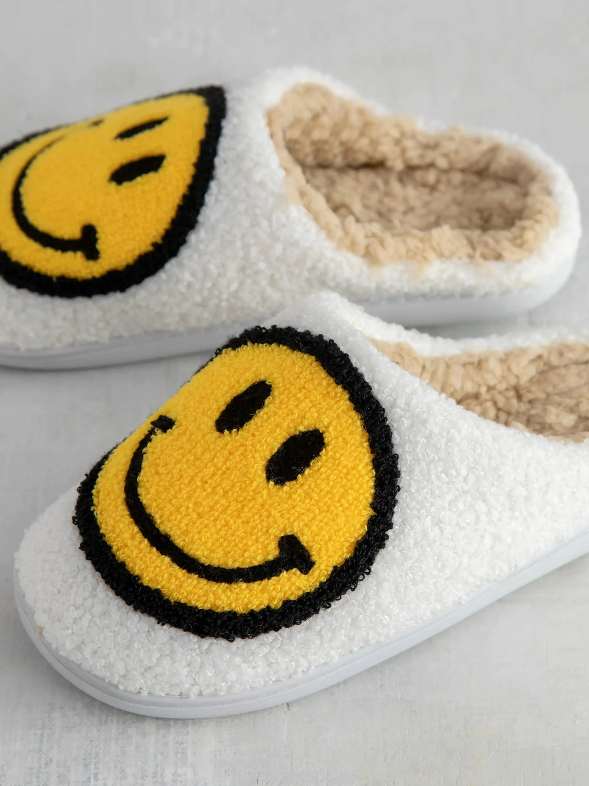 Natural Life Icon Sherpa Slippers - Smiley Face 4 Natural Life Icon Sherpa Slippers - Smiley Face - Image 2