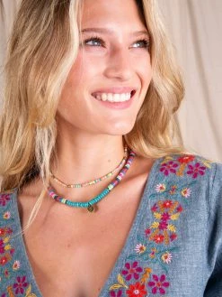 Natural Life Beaded Disc & Bead Choker - Clear -Natural Life Shop N357 1