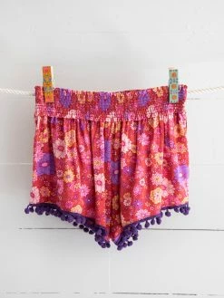 Natural Life Pom Pom Shorts - Pink Retro Floral -Natural Life Shop PNT000241