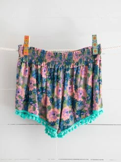 Natural Life Pom Pom Shorts - Pink Blue Floral