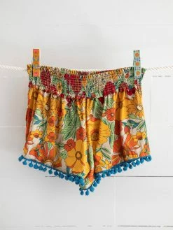 Natural Life Pom Pom Shorts - Mustard Orange Floral