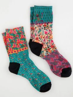 Natural Life Printed Weekend Sock Set, Set Of 2 - Teal Floral