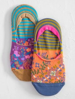 Natural Life No Show Ankle Socks, Set Of 2 - Dark Turquoise Floral